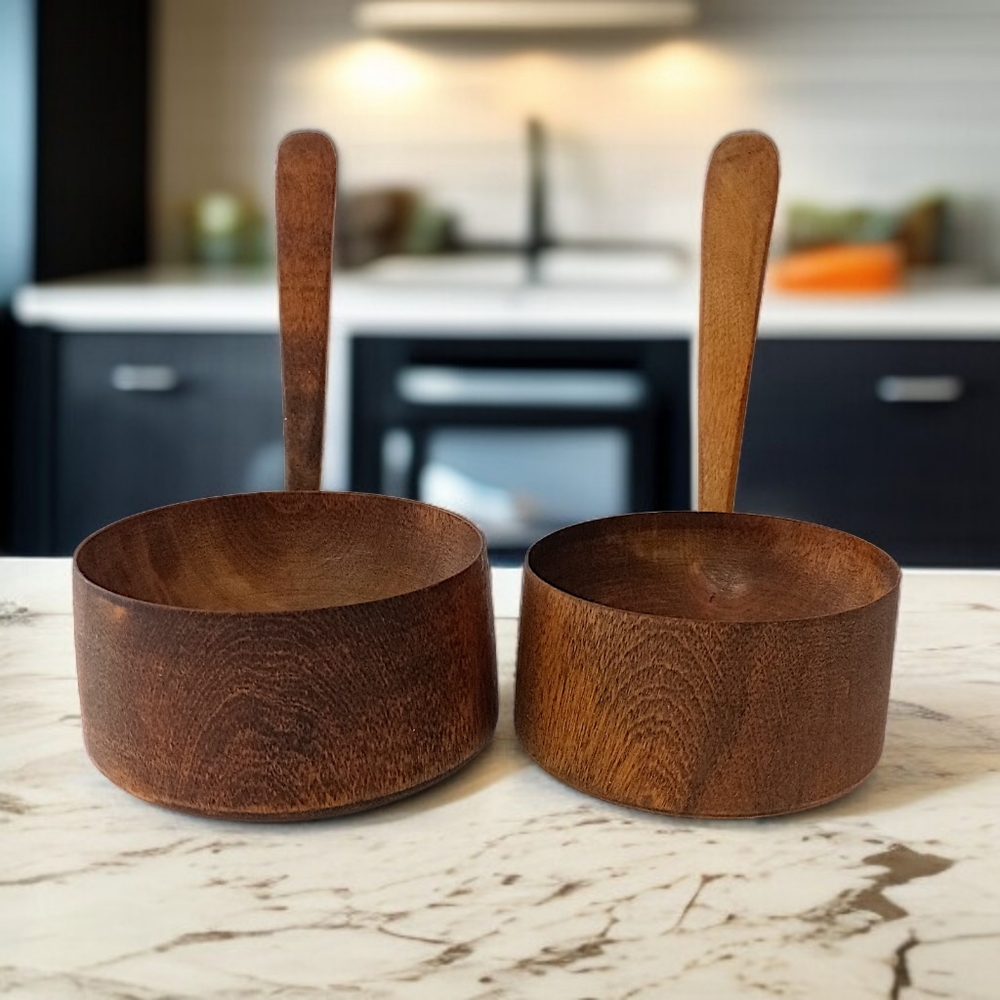 2 Vintage Cherry Wood Ladle‎ Bowl Set Shaker Primitive Folk Art Farmhouse Cabin